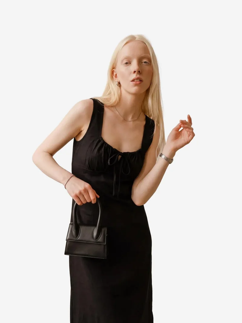MY FASHION Black MY FASHION Midi Linen Dress with Tie Detail for Women | Best Price UAE